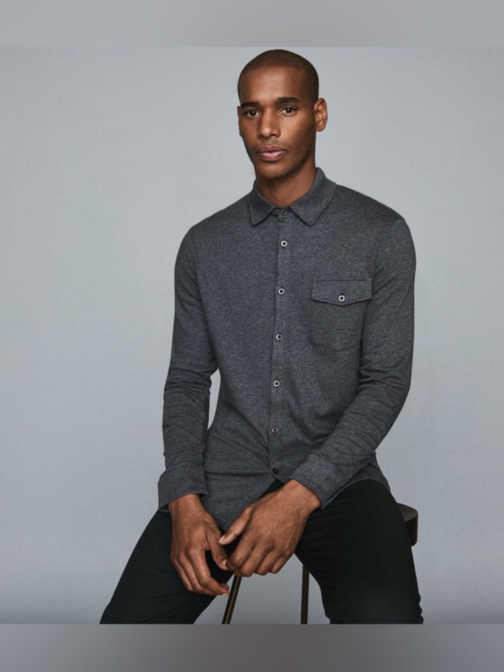 REISS Lewis Long Sleeved Jersey Shirt in Gray - Size XL